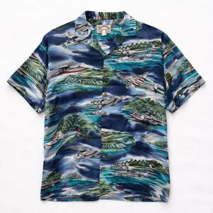 Men's Paradise Found Hawaiian Shirt Size XL Rayon Hawaii Sea Plane Beach